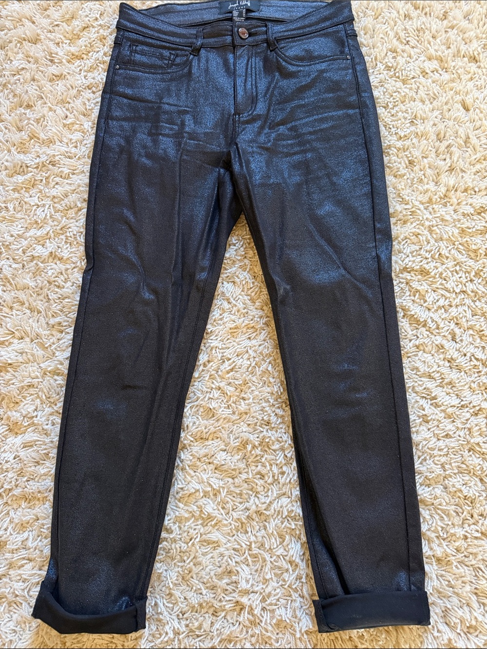 Joseph Ribkoff Sparkly blue Slim Straight Coated Jeans